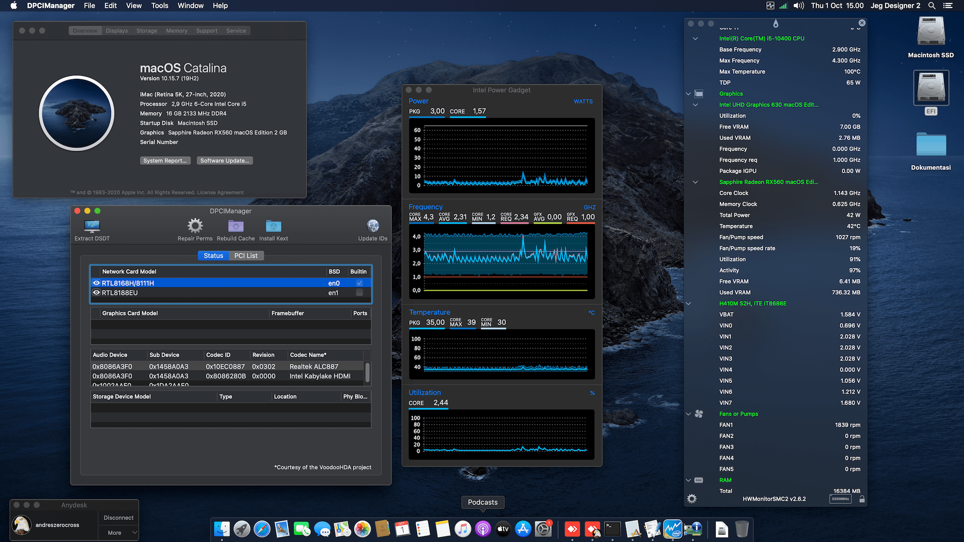 Success Hackintosh macOS Catalina 10.15.7 Build 19H2 in Gigabyte H410M S2H + Intel Core i5 10400 + Sapphire RX 560